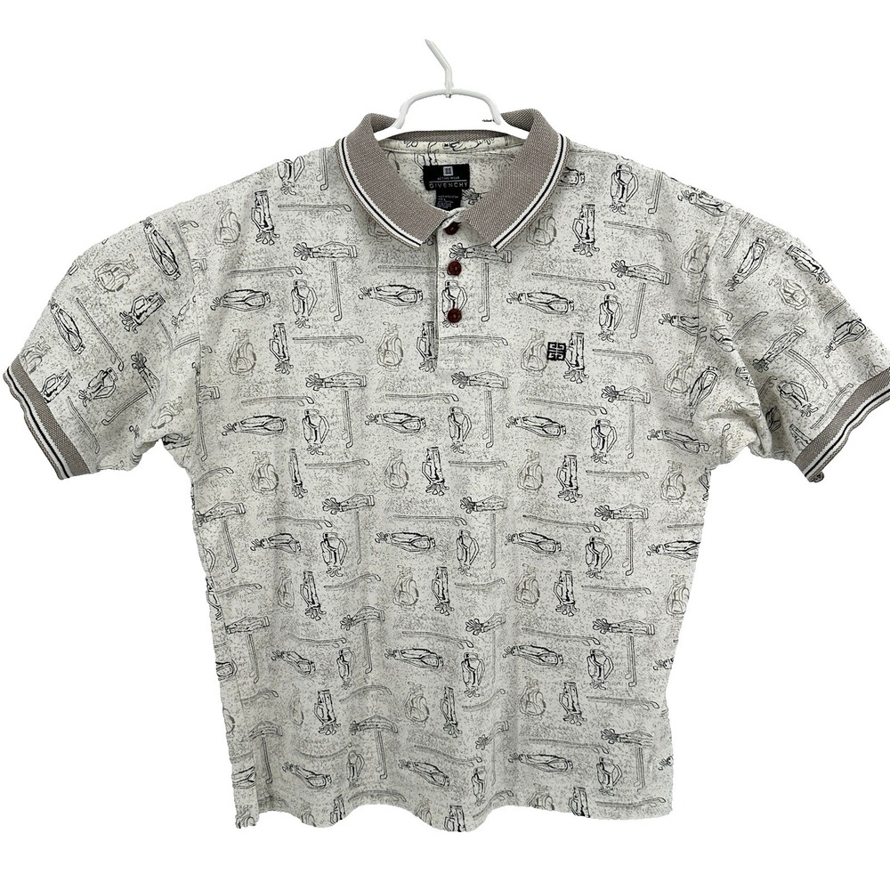 Vintage Y2K 90s Givenchy Active Wear Golf Bag Pattern Polo Shirt XL